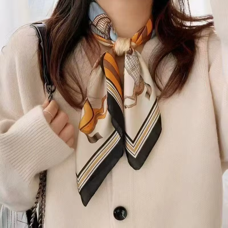 70*70 cm doux Satin cheveux écharpe femmes mouchoir imprimé femme tête carrée Bandana petit cou silencieux Hijab dame filles foulards