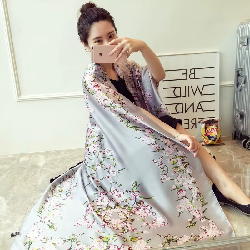 100% Foulard en soie naturelle femmes marque de luxe impression numérique fleurs