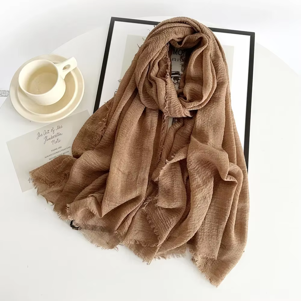 Femmes coton lin écharpe châle Hijab musulman Long foulard foulards bandeau solide