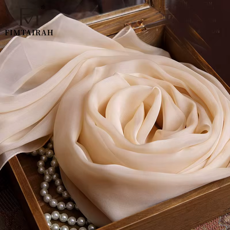 Injplanchers f-Foulard en soie beige pour femme