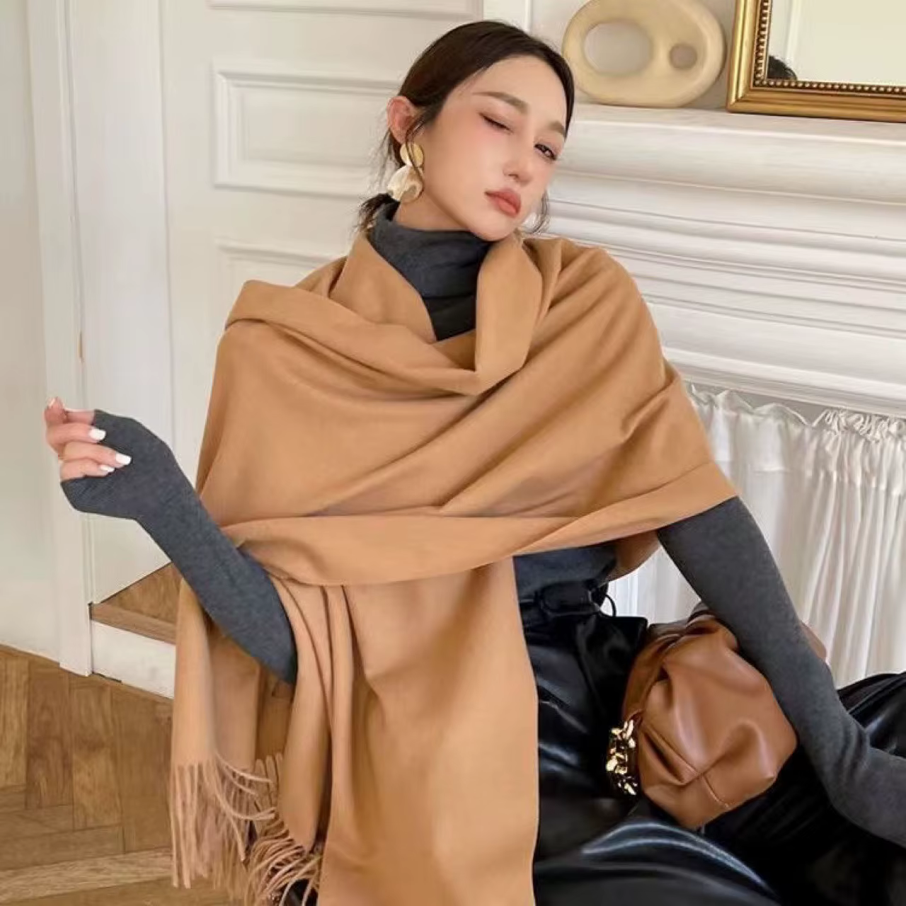 Nouvelles foulards d'hiver pour femmes écharpe en cachemire femme noir dames hiver