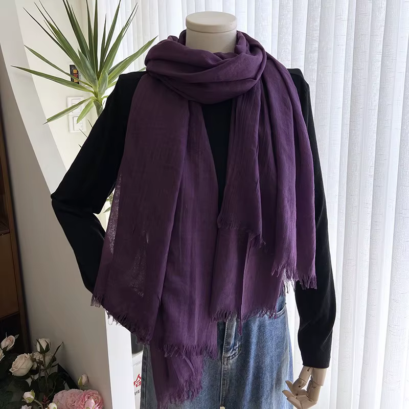 VREOVOR couleur unie écharpe femme été Protection solaire longueur moyenne gaze plage foulards tourisme châle japonais coréen