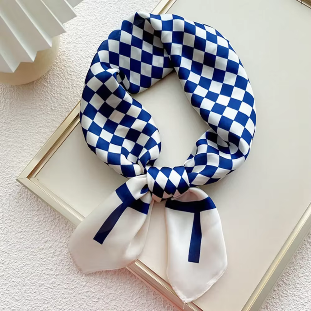 Écharpe carrée à motif damier rétro pour femme