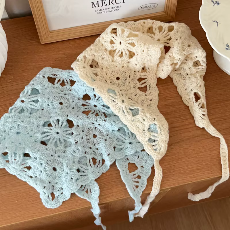 Mode tricoté foulard femmes Style pastoral français Triangle bandeau à la main Crochet
