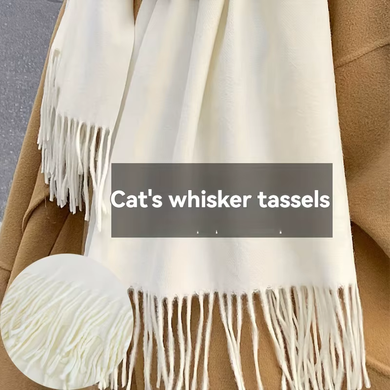 Écharpe blanche à pompons pour femme! Châle épais et chaud