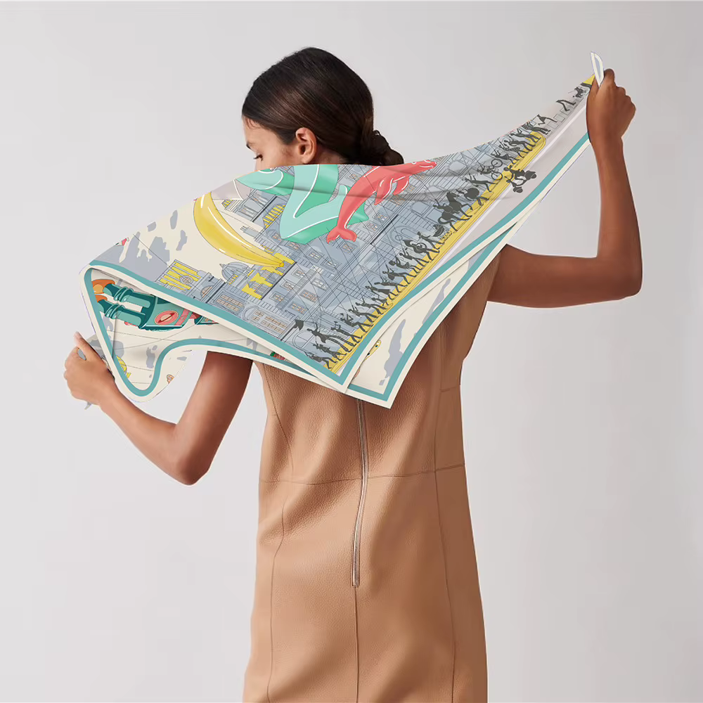Foulard en soie sergé châle marque de luxe Fubao City Architecture