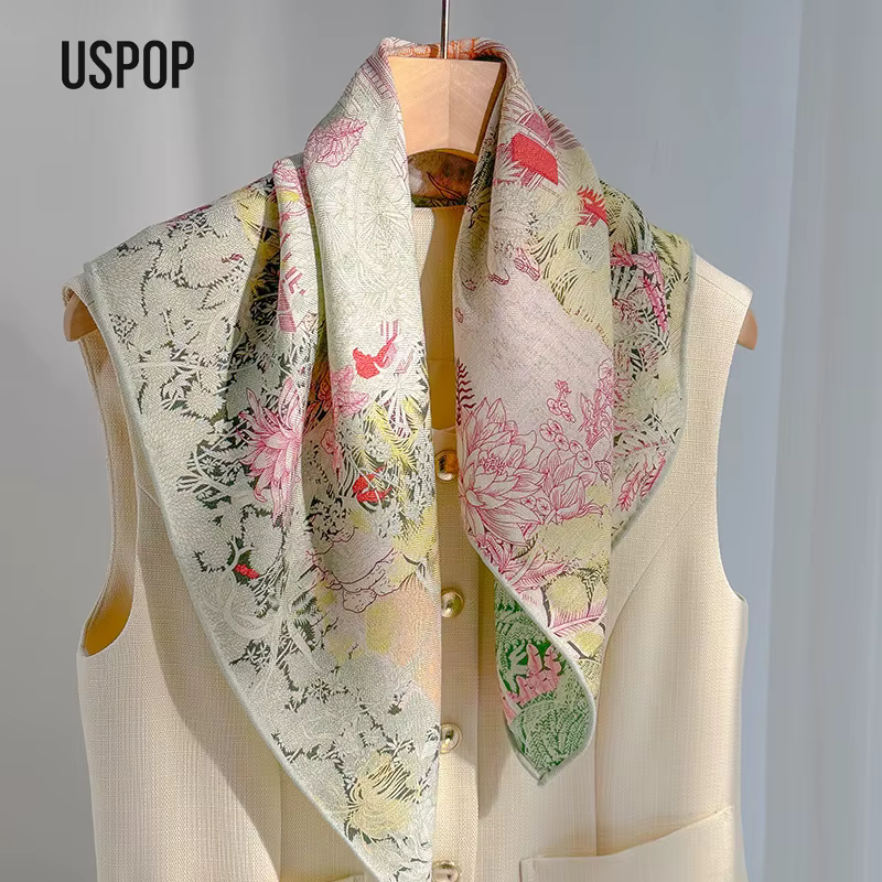 USPOP Écharpe en laine de soie à chevrons pour femme 65 × 65 cm – Légère