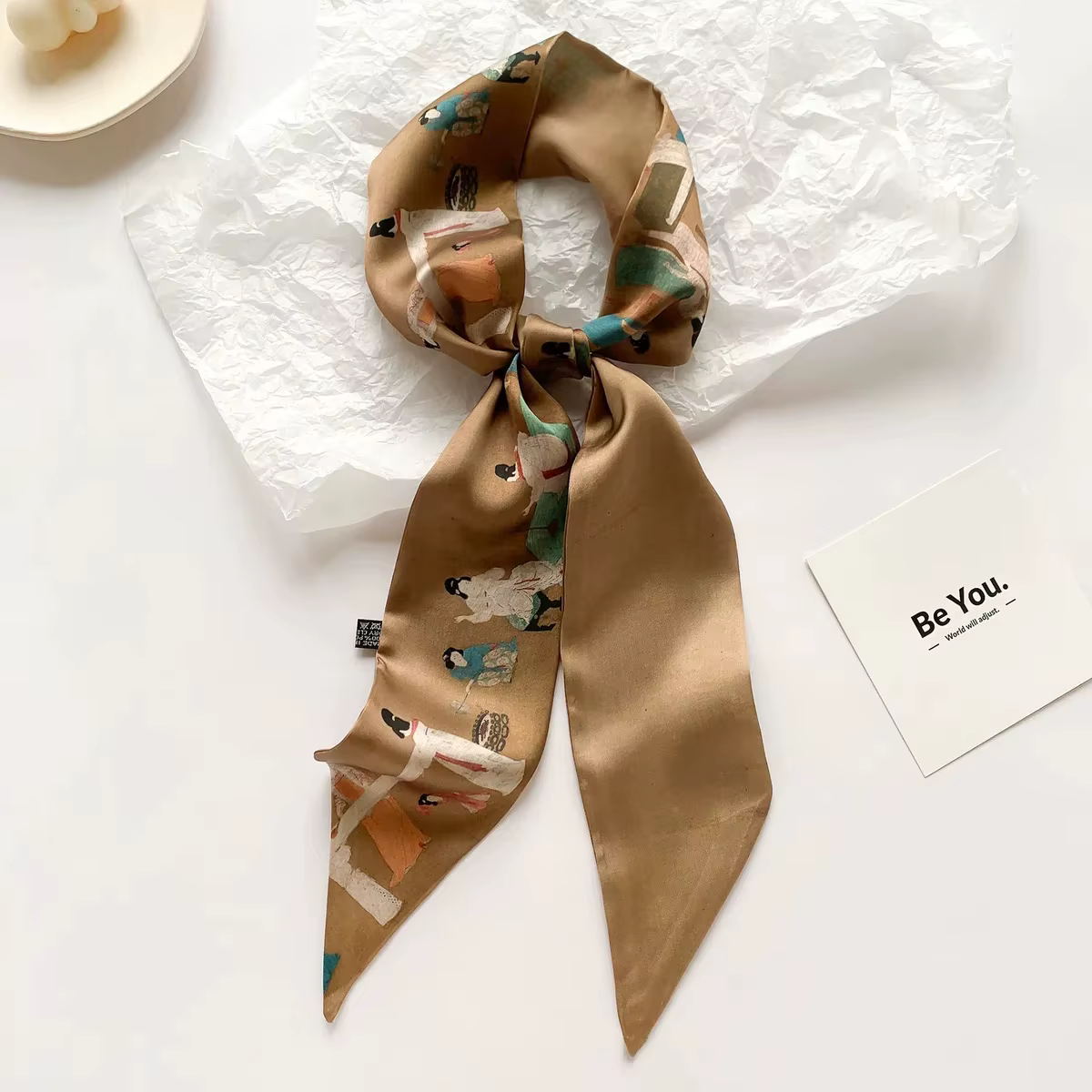 Foulard long en soie imprimé peinture à l'huile paysagère pour femme