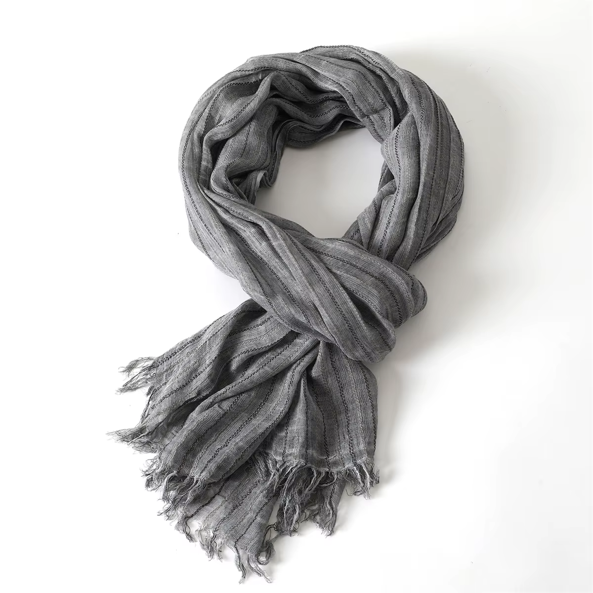Mode homme marque coton lin rayé écharpe automne hiver noir marine chaud hommes accessoires foulards court gland Bufanda