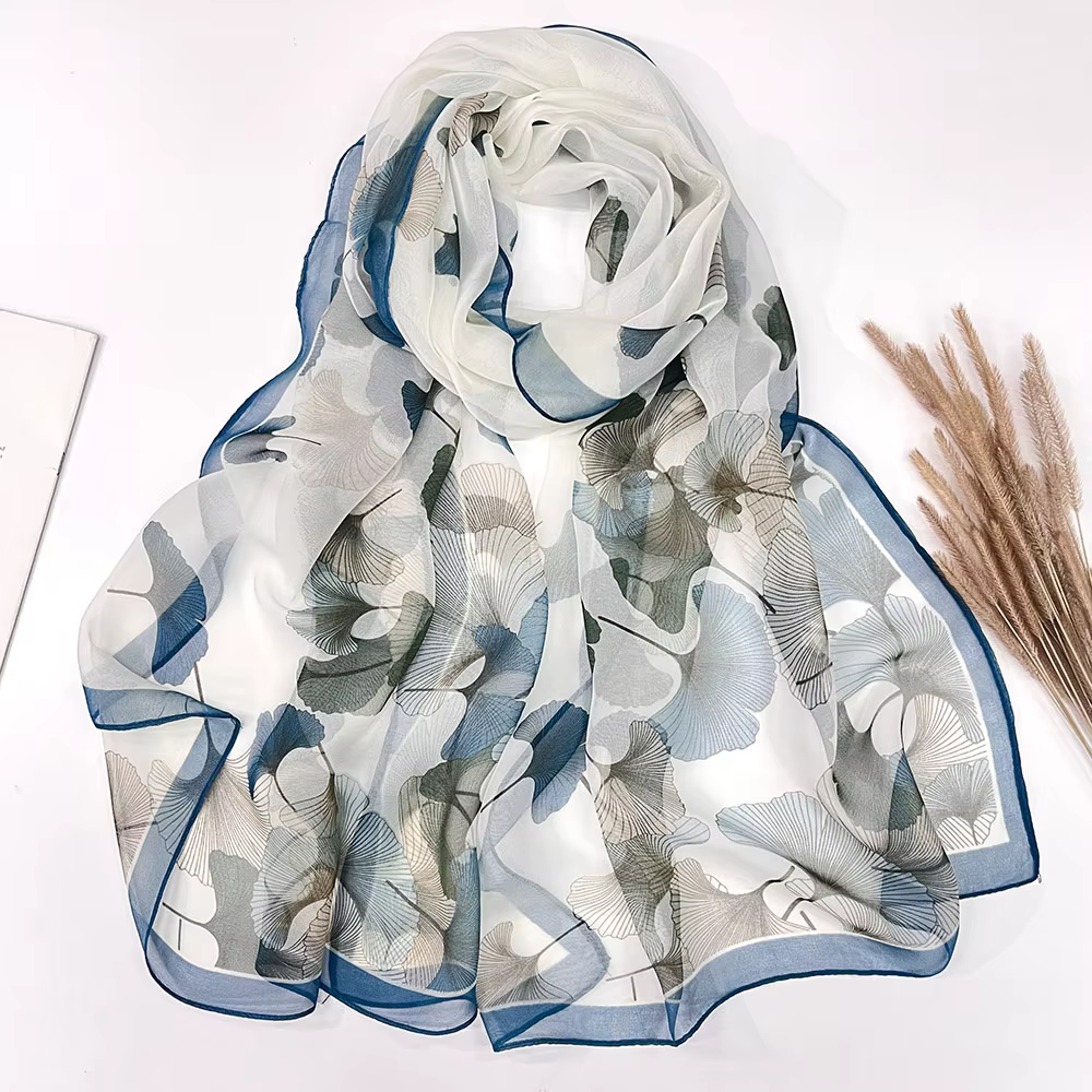 Ginkgo arbre écharpe vert jolies femmes élégant en mousseline de soie Georgette Bandana