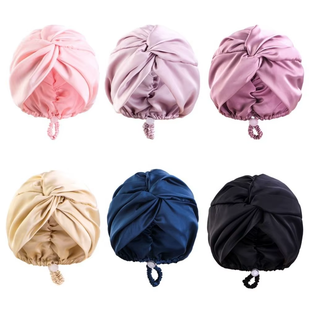 Cheveux raides bouclés longs Double couche croix torsadée Turban réglable élastique soie Satin bonnet de sommeil chimio soins capillaires Bonnets