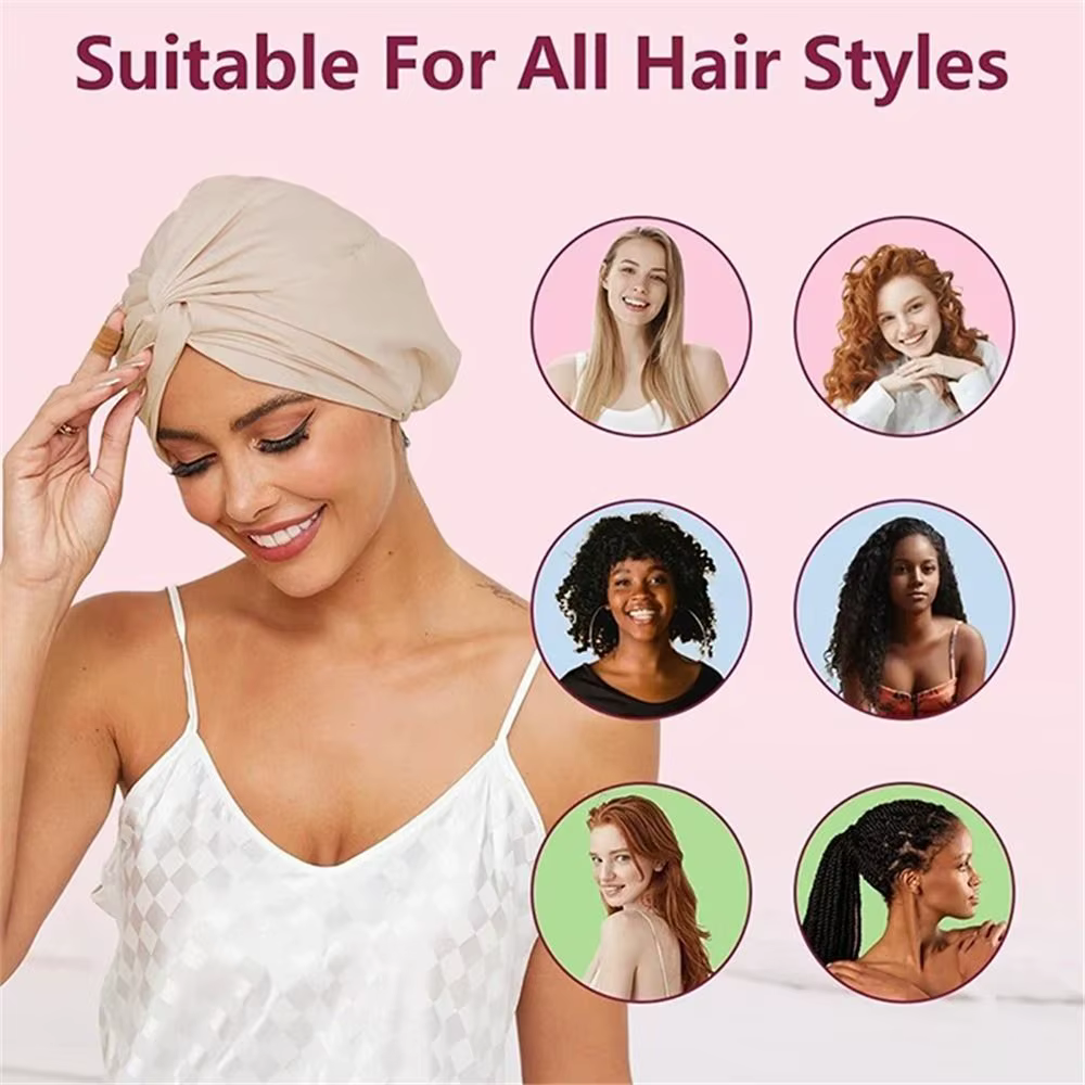 Cheveux raides bouclés longs Double couche croix torsadée Turban réglable élastique soie Satin bonnet de sommeil chimio soins capillaires Bonnets