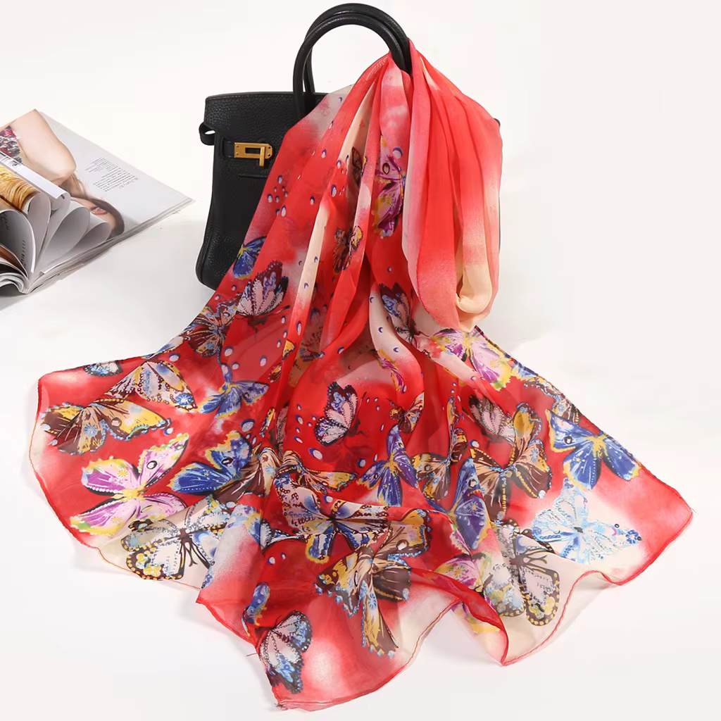 Foulard en mousseline de soie léger longue écharpe pour femmes été élégant fleur Wrap foulards femme Hijba 160*50 cm