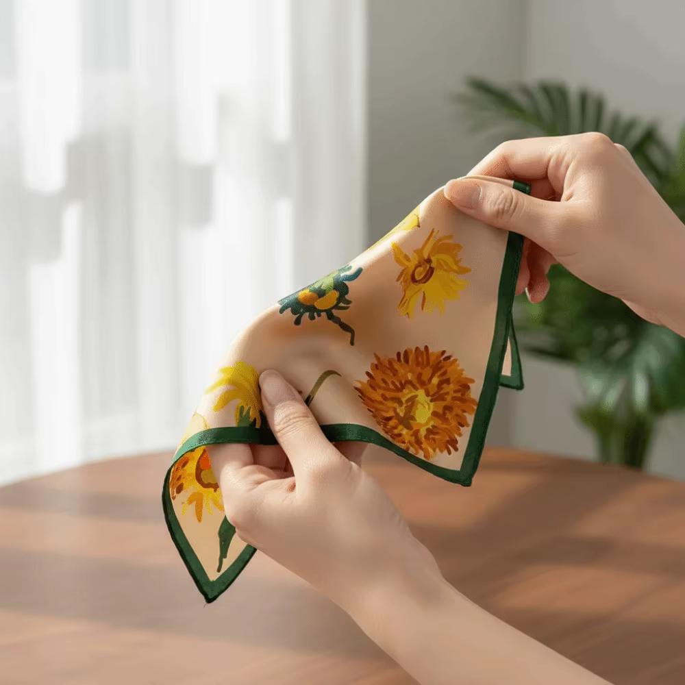 Écharpe en satin de soie doux à imprimé tournesols