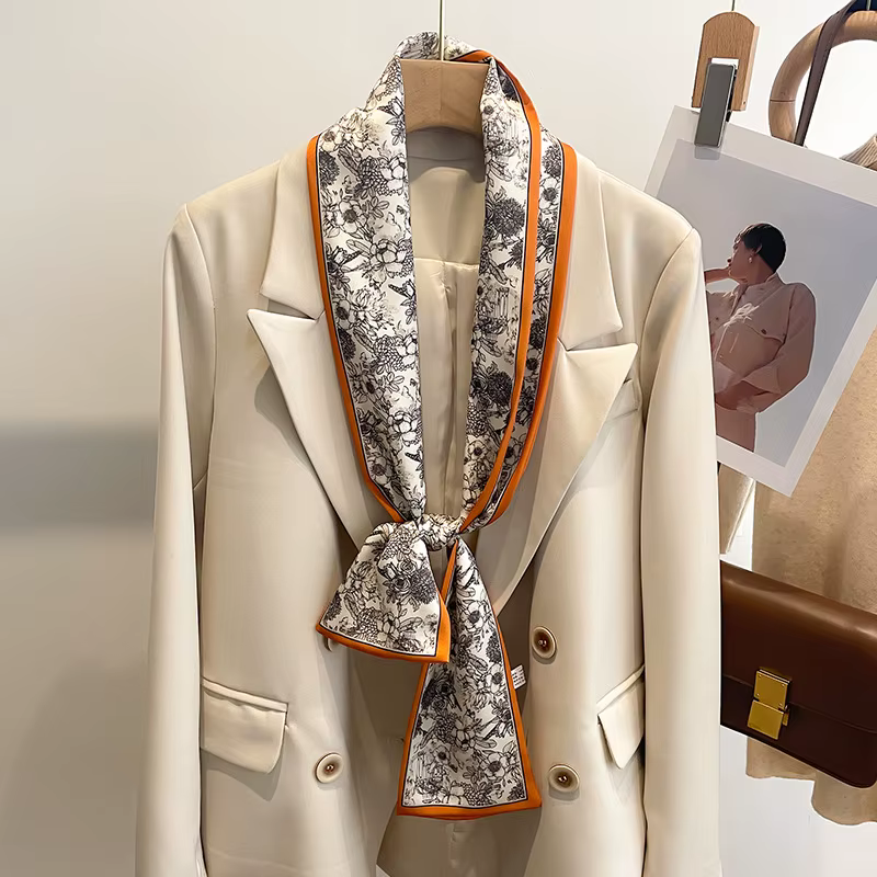 50 couleurs nouvelles femmes soie sensation imprimé Design écharpe châle mode luxe longue étroite petites foulards