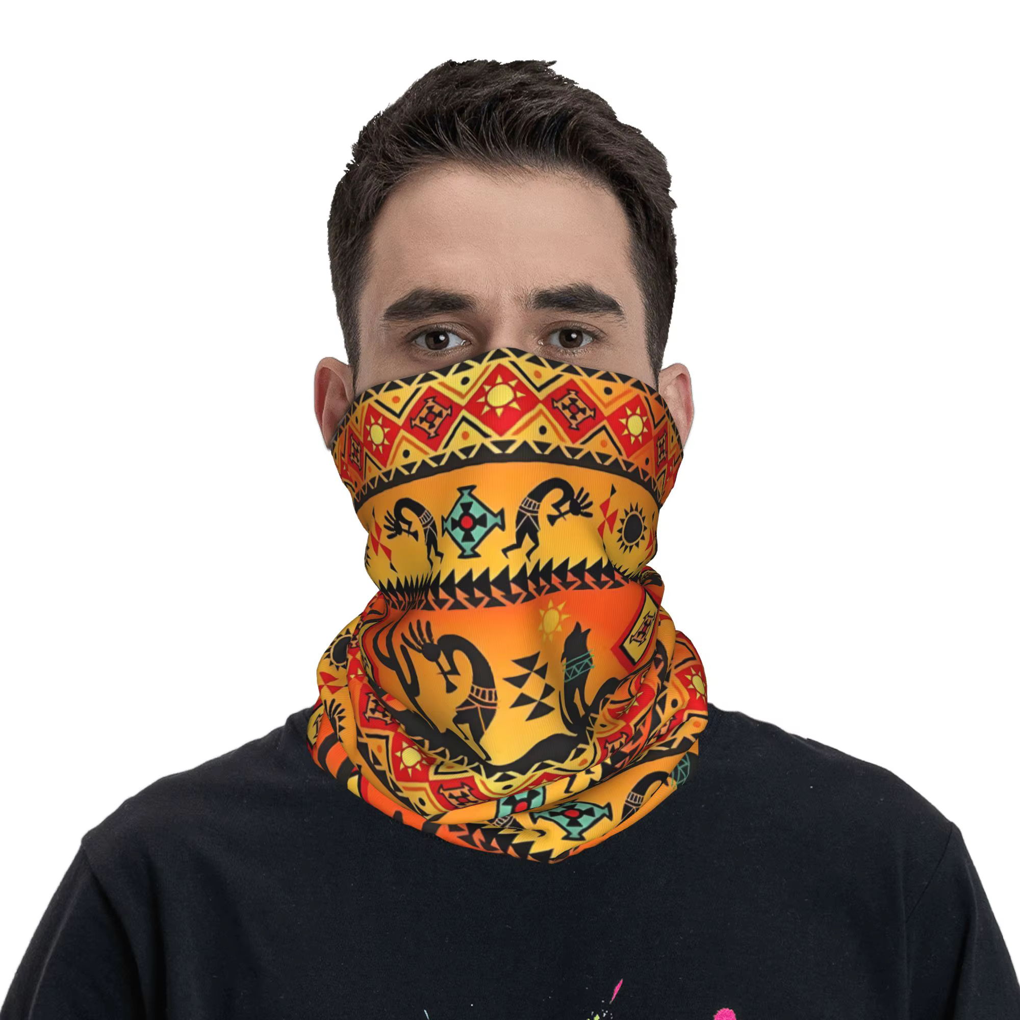 Kokopelli – cache-cou Bandana personnalisé pour hommes et femmes, écharpe enveloppante, Vintage, imprimé ethnique aztèque, cagoule plus chaude