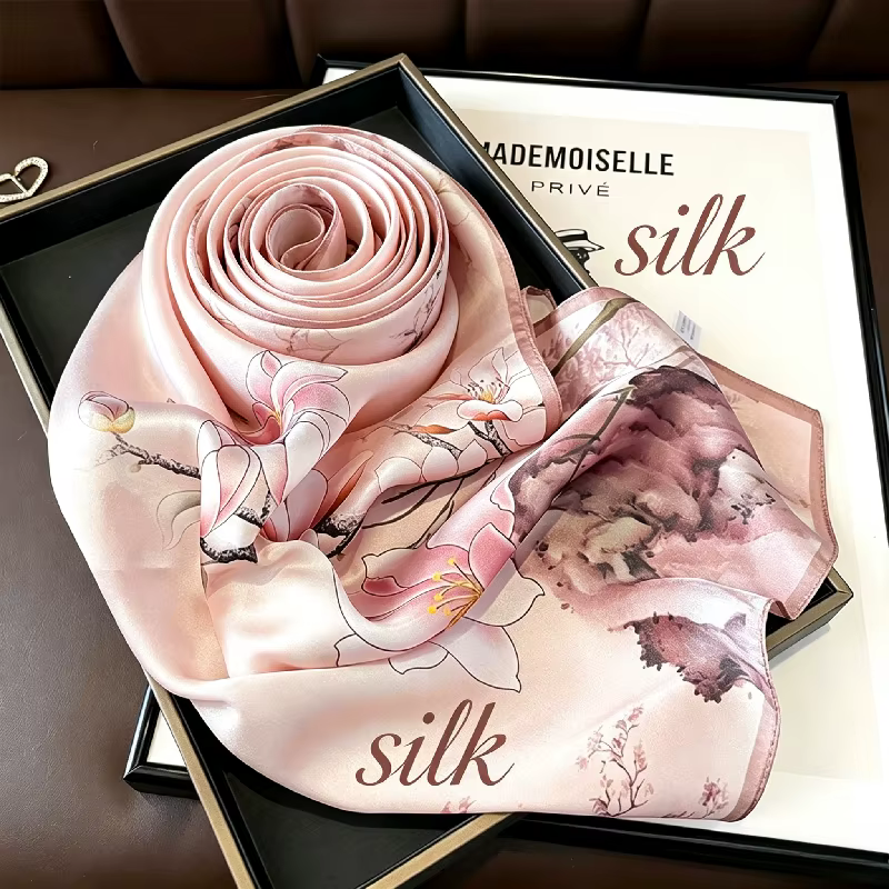 Foulard en soie rose polyvalent