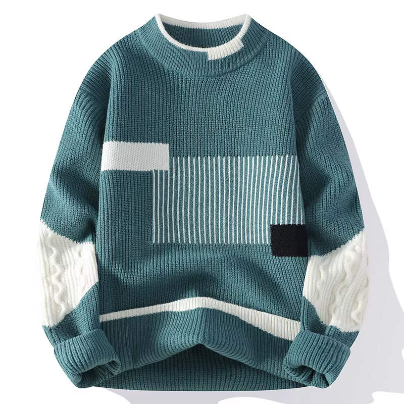 Hommes col montant tricoté pull mode Patchwork tricot pulls