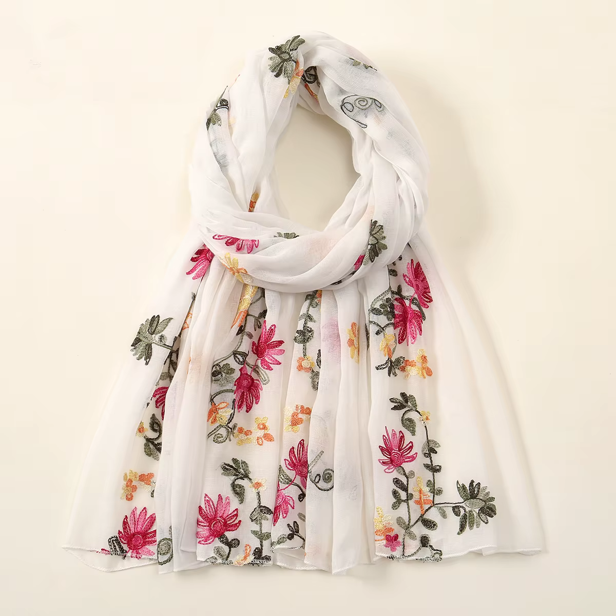 Écharpe fine en coton à fleurs pour femmes