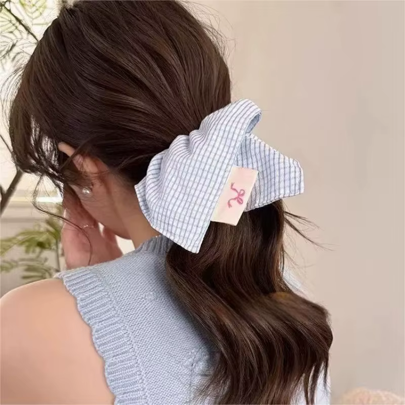 Élégant foulard carré en coton doux rayé bleu et blanc