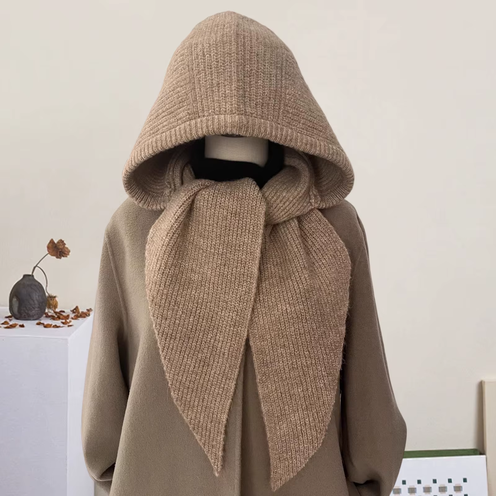 Chapeau Skullies tricoté côtelé pour femmes avec écharpe