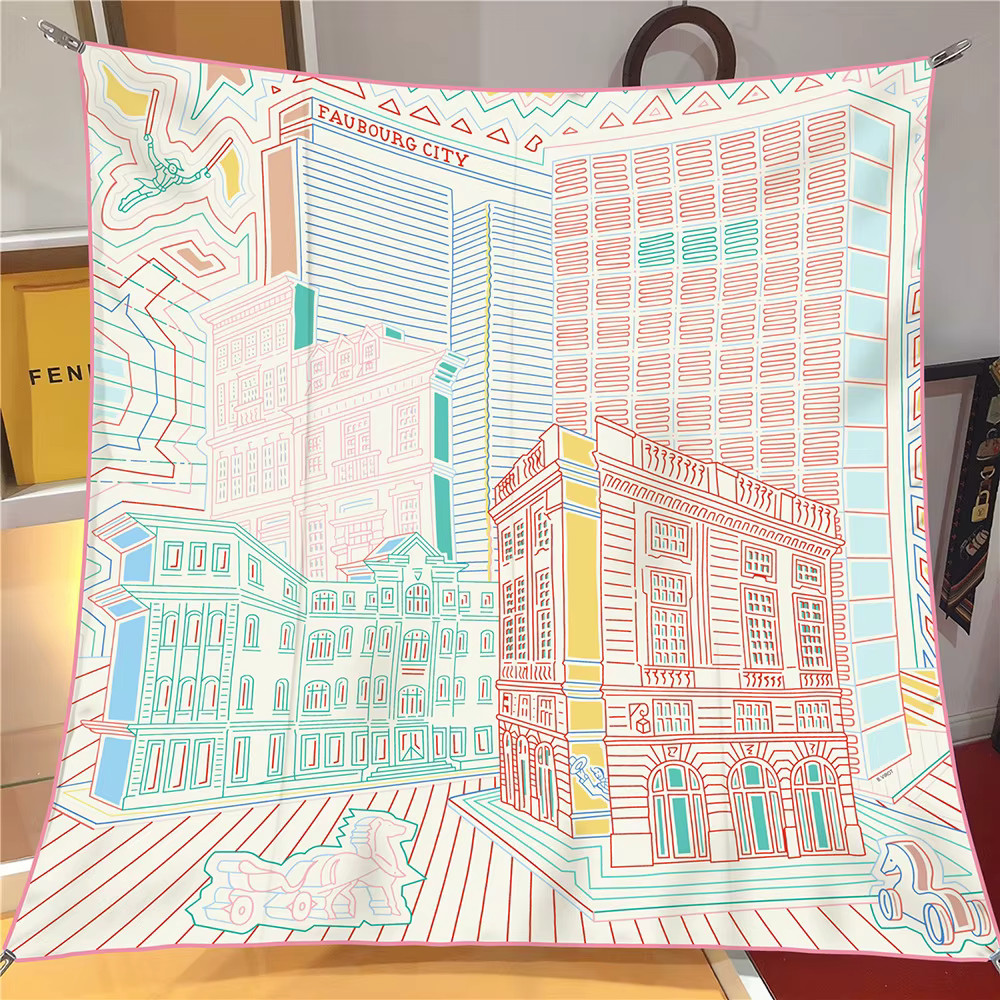 Foulard en soie sergé châle marque de luxe Fubao City Architecture