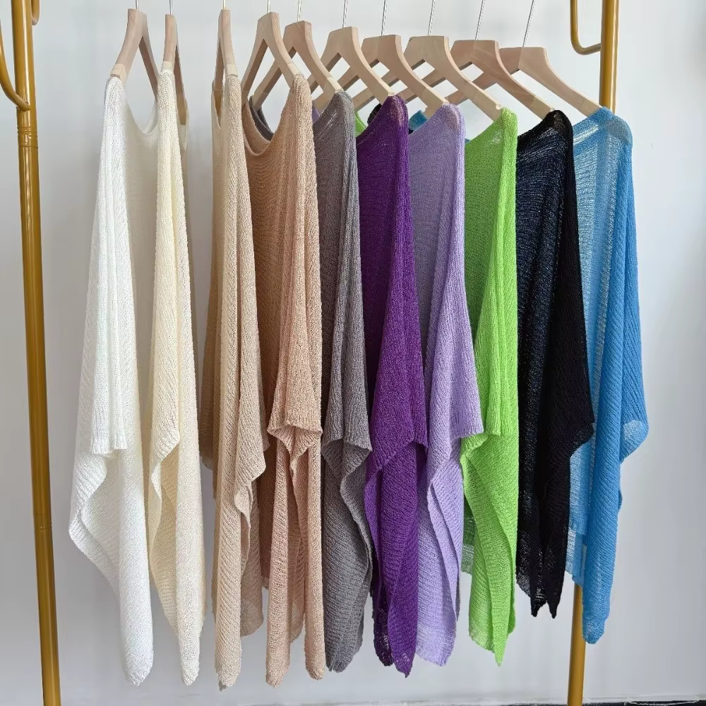 Poncho décontracté en crochet à épaules tombantes