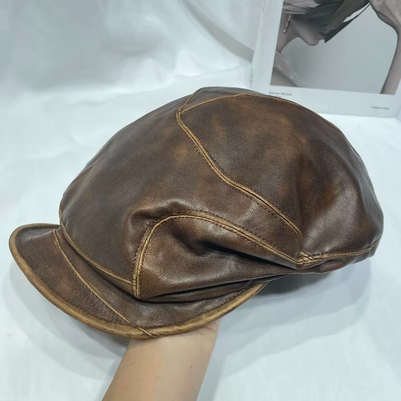 Bérets en cuir PU plissés personnalisés de Style Wasteland pour femmes
