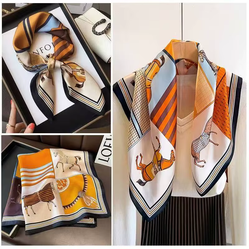 70*70 cm doux Satin cheveux écharpe femmes mouchoir imprimé femme tête carrée Bandana petit cou silencieux Hijab dame filles foulards
