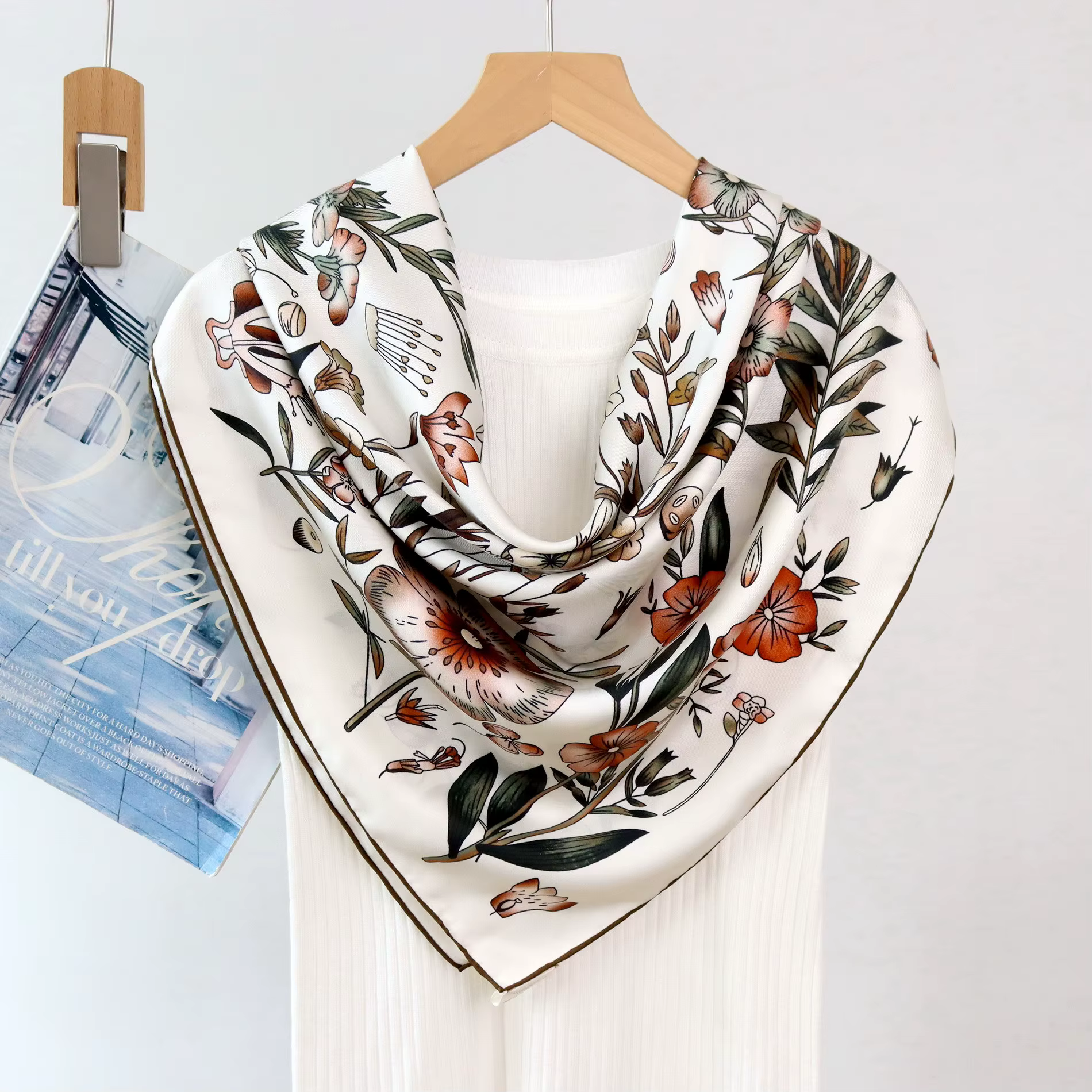 90CM foulard en soie luxe sergé Bandanas femmes cou tête sac Bandana châles roulé à la main mouchoir foulards mère cadeau