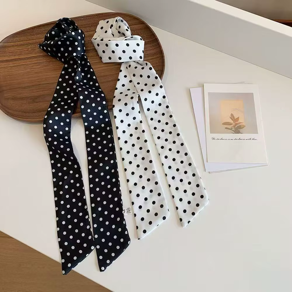 200*5 cm longue écharpe en soie élégant à pois foulard pour les femmes foulards de cou étroit Satin mince