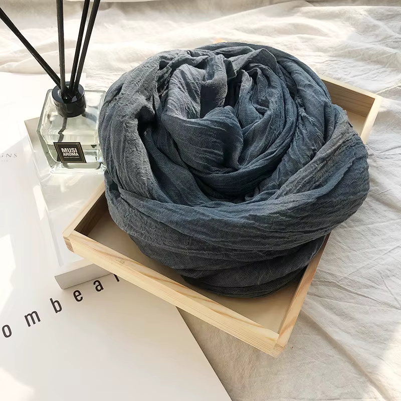 Écharpe Vintage en coton et lin froissé pour hommes et femmes