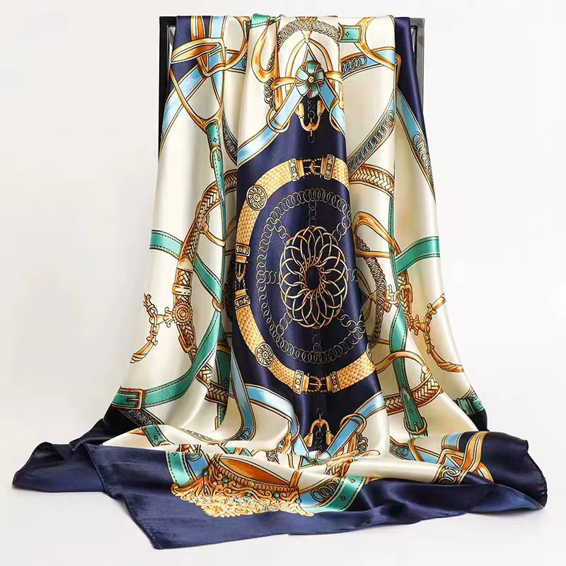 Mouchoirs cheveux foulard en soie 90*90 cm imprimé Satin grand carré foulards