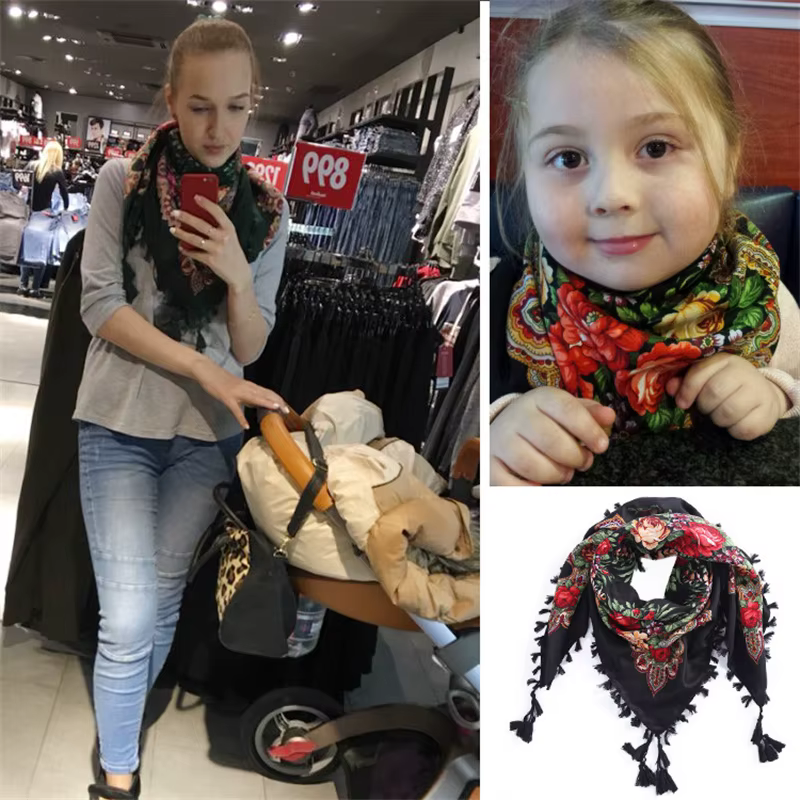 Écharpe carrée à imprimé floral de style russe pour femme