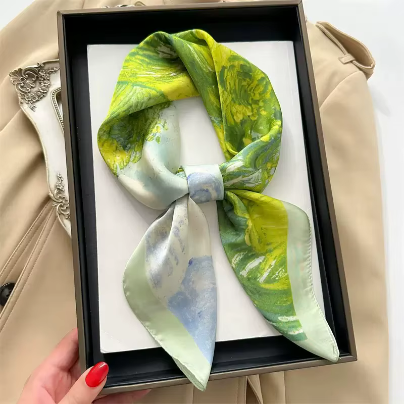 Nouveau foulard carré vert effet peinture à l'huile pour l'été