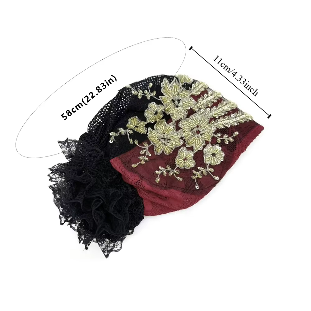 Foulard de tête en dentelle Turban chapeaux strass cravate élastique Hijab été mince