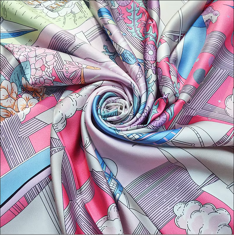 Nouveau Foulard en Soie Rose pour Femme 90 * 90 cm