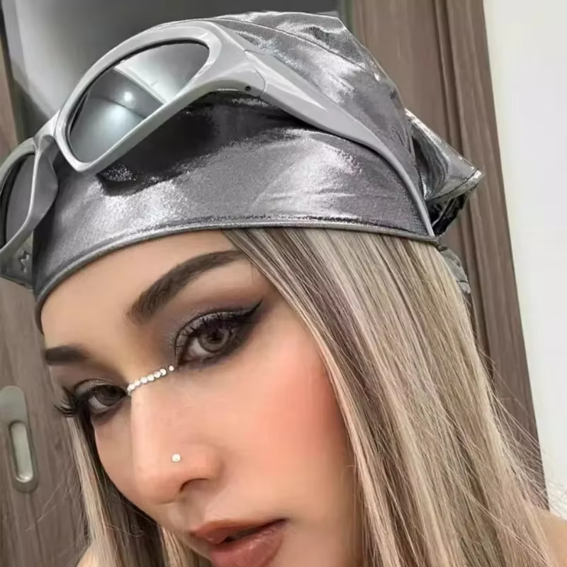 Foulard carré argenté Y2K 2026, style rétro épicé, châle pour cheveux, protection solaire, bandana, hijab, mouchoir pour femmes