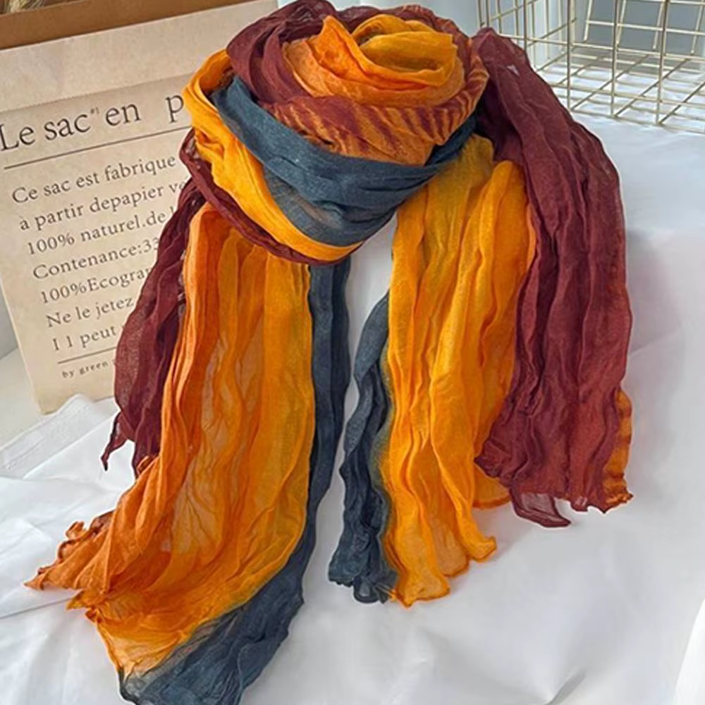 Foulard en lin de coton rétro automne hiver plissé soie longs châles musulman froissé Hijab