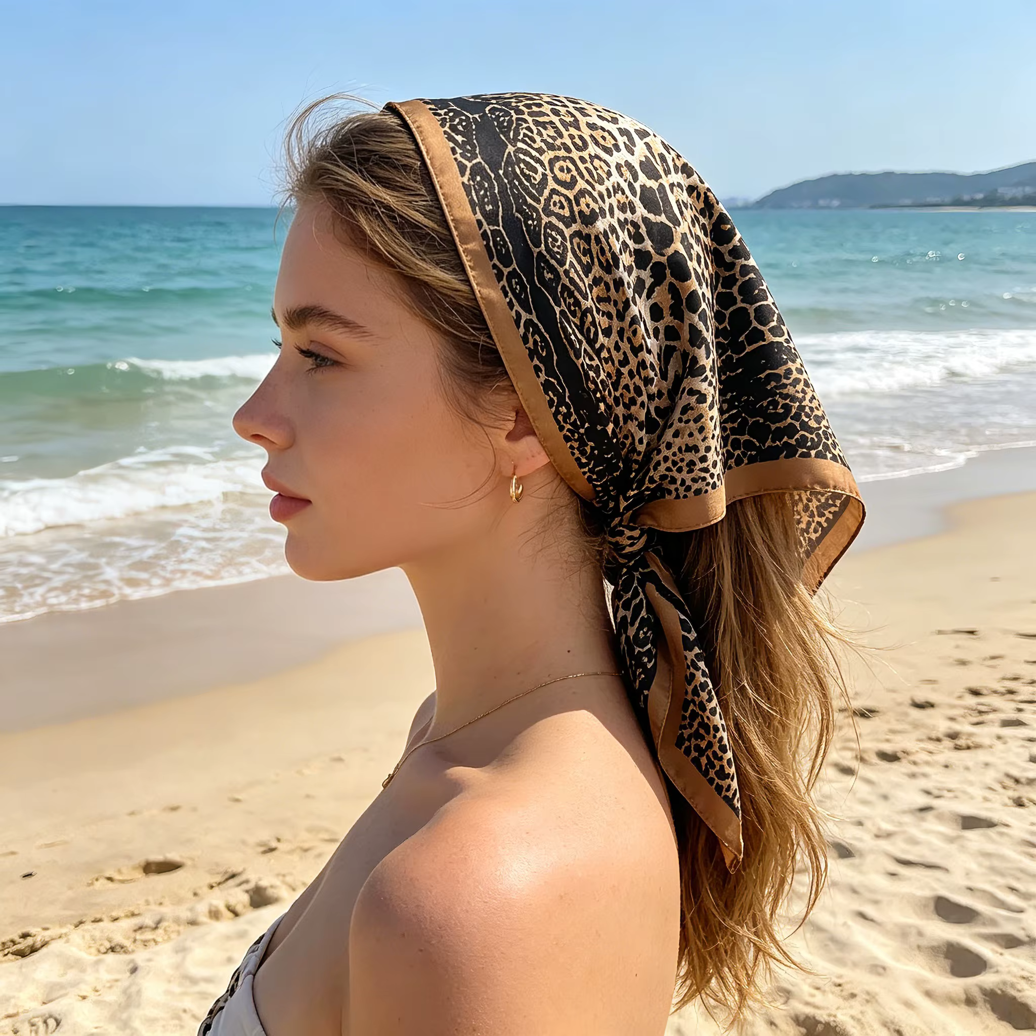 Nouveau Foulard Carré Imprimé Léopard 2026 pour Femme – Bandeau en Satin Doux