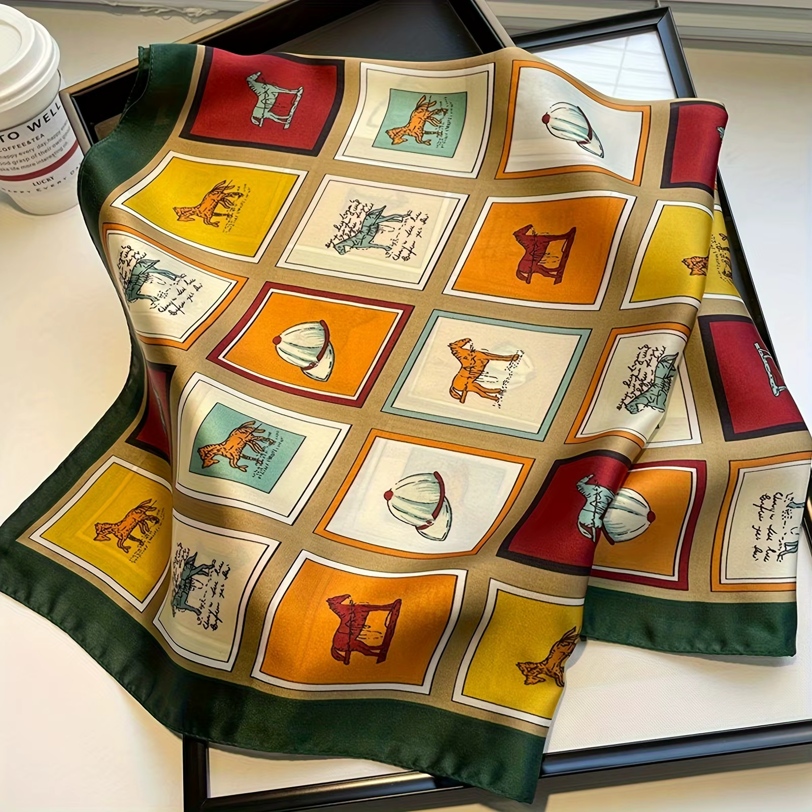 Foulard carré imprimé cheval à grille de 27.55 pouces