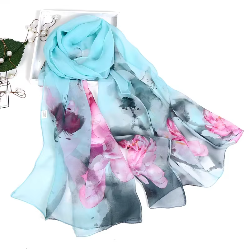 Écharpe en soie florale pour femmes