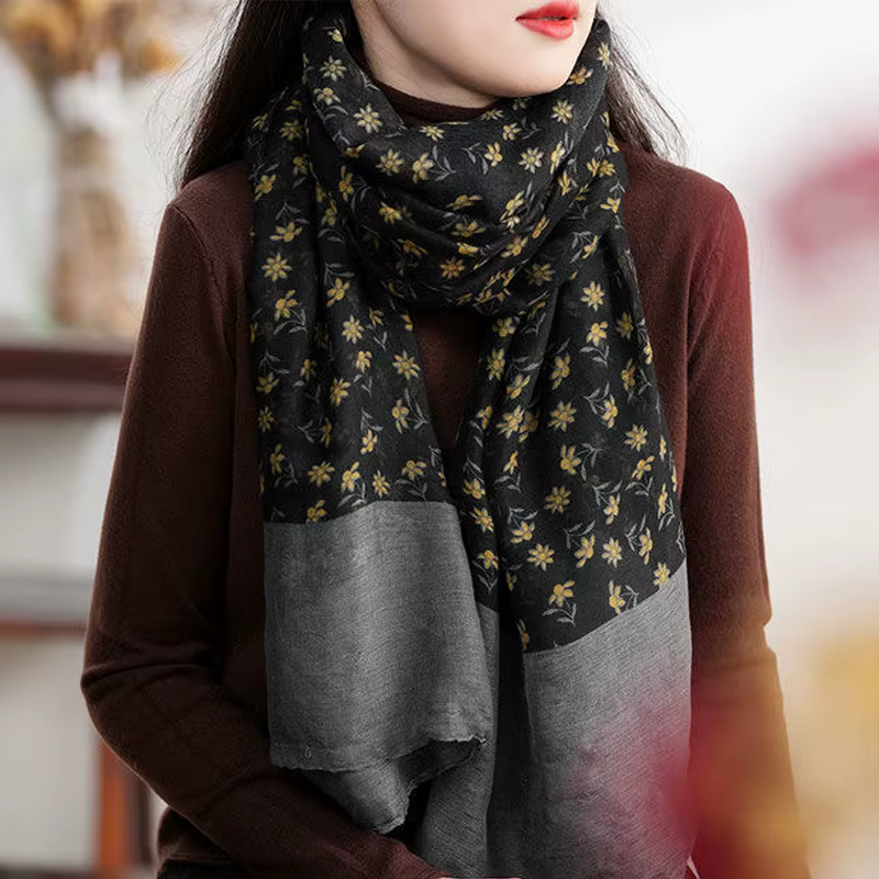 Foulards pour femmes coréen Floral artistique Simple à la mode polyvalent doux