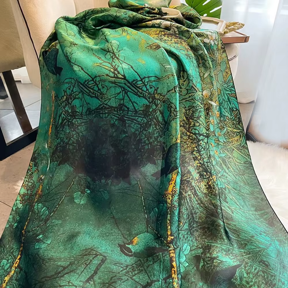Écharpe de luxe en soie verte 85*180cm pour femme