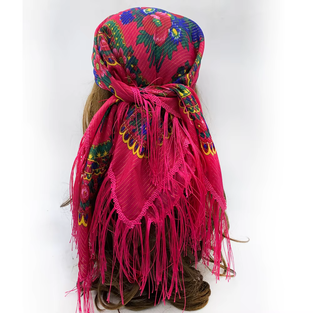 Russe carré Bandana écharpe femmes luxe imprimé fleuri frangé bandeau châle paréo dame