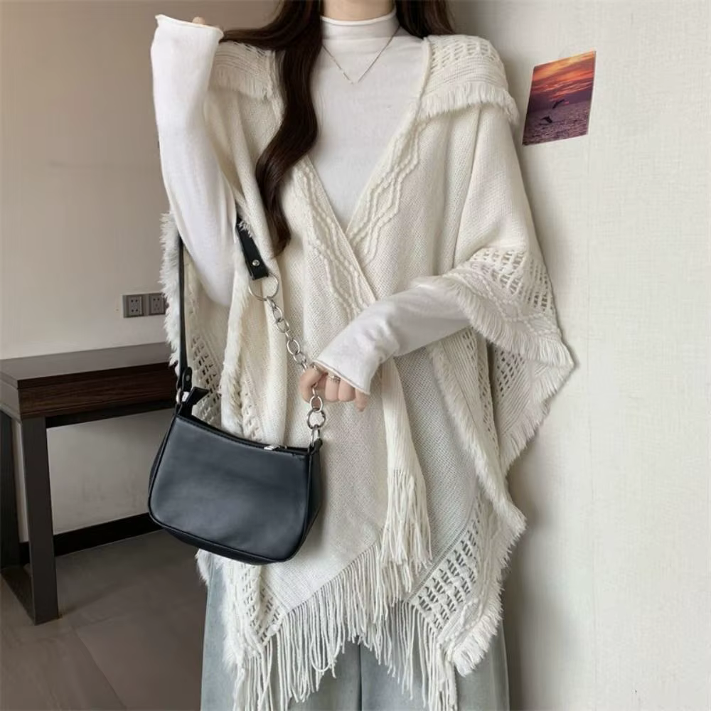 Chaud gland tricoté à capuche châle Crochet haut grandes écharpes femmes cape écharpe accessoires couleur unie Capes de soirée femme/femmes