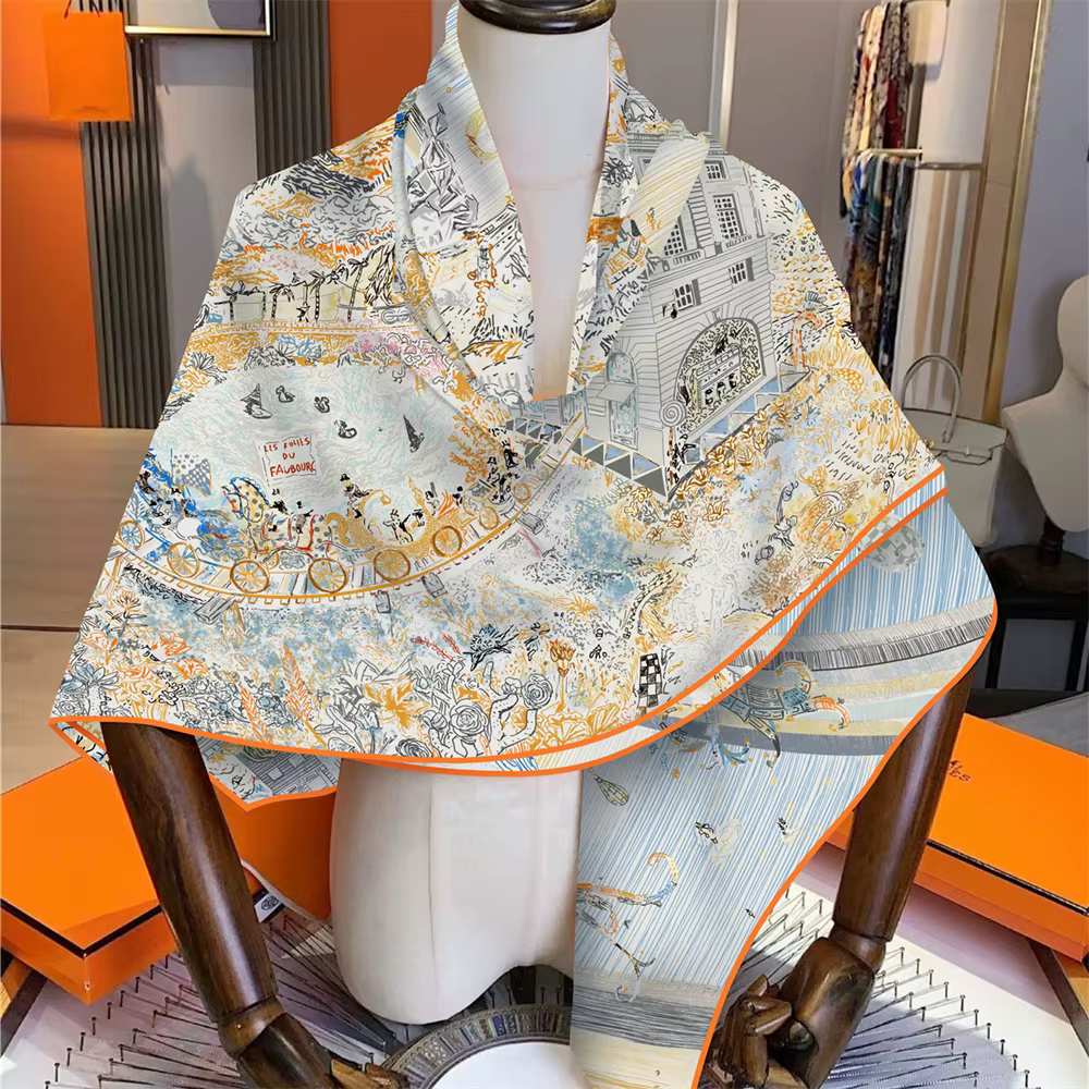 135CM écharpe en cachemire femmes manuel roulé châles mer ville carré foulards enveloppement Bandana marque de luxe