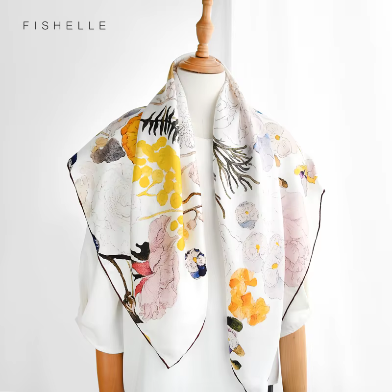 Foulard en sergé de soie véritable blanche pour femmes