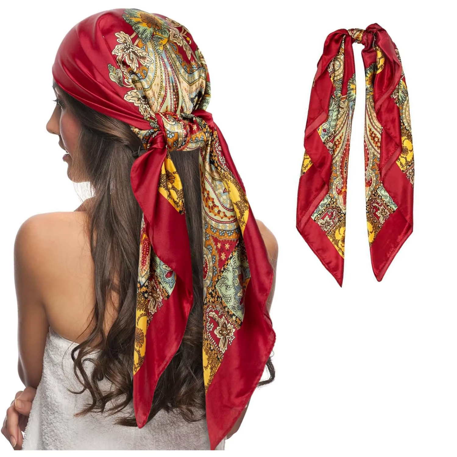 Nouveau Foulard Carré en Satin pour Femme