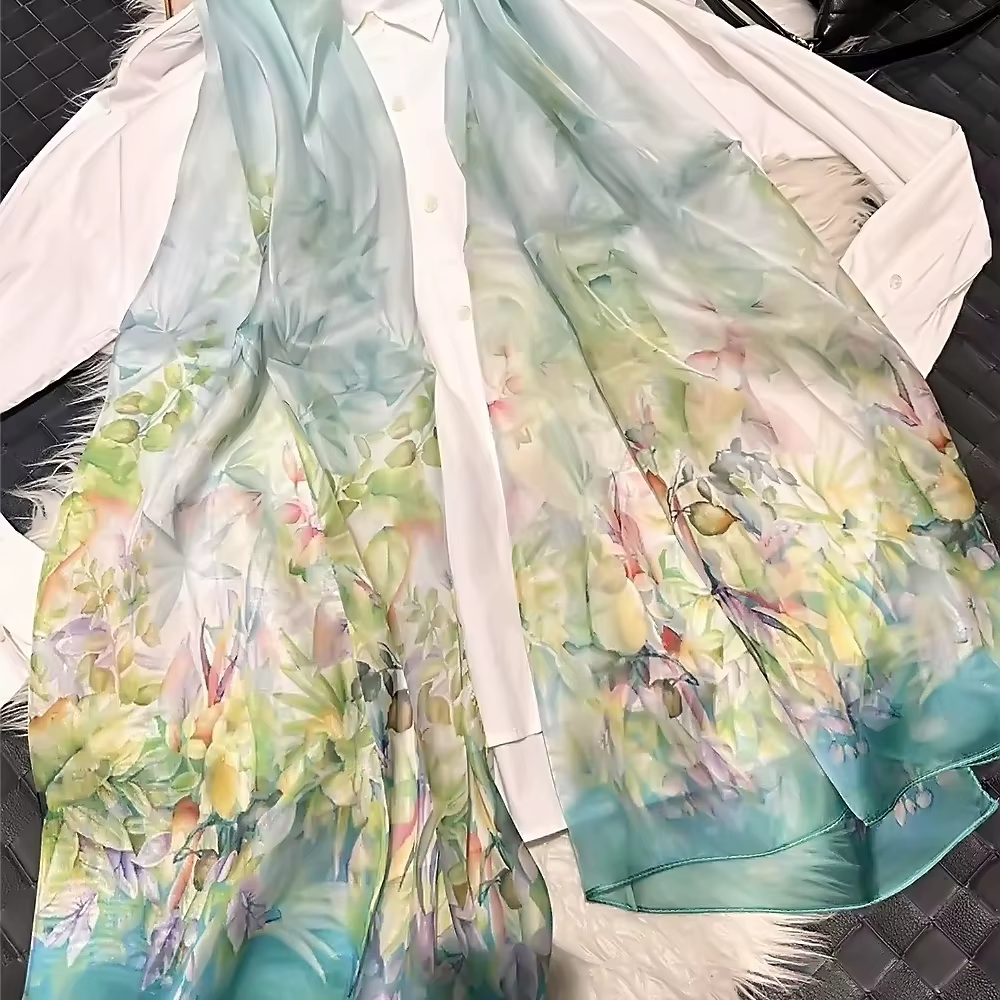 Écharpe longue en mousseline de soie pour femme